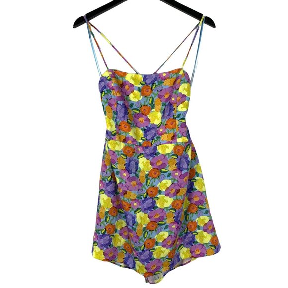 NWT Women's Zara Floral Print Mini Purple Open Strappy Back Dress Size XL - Picture 1 of 12